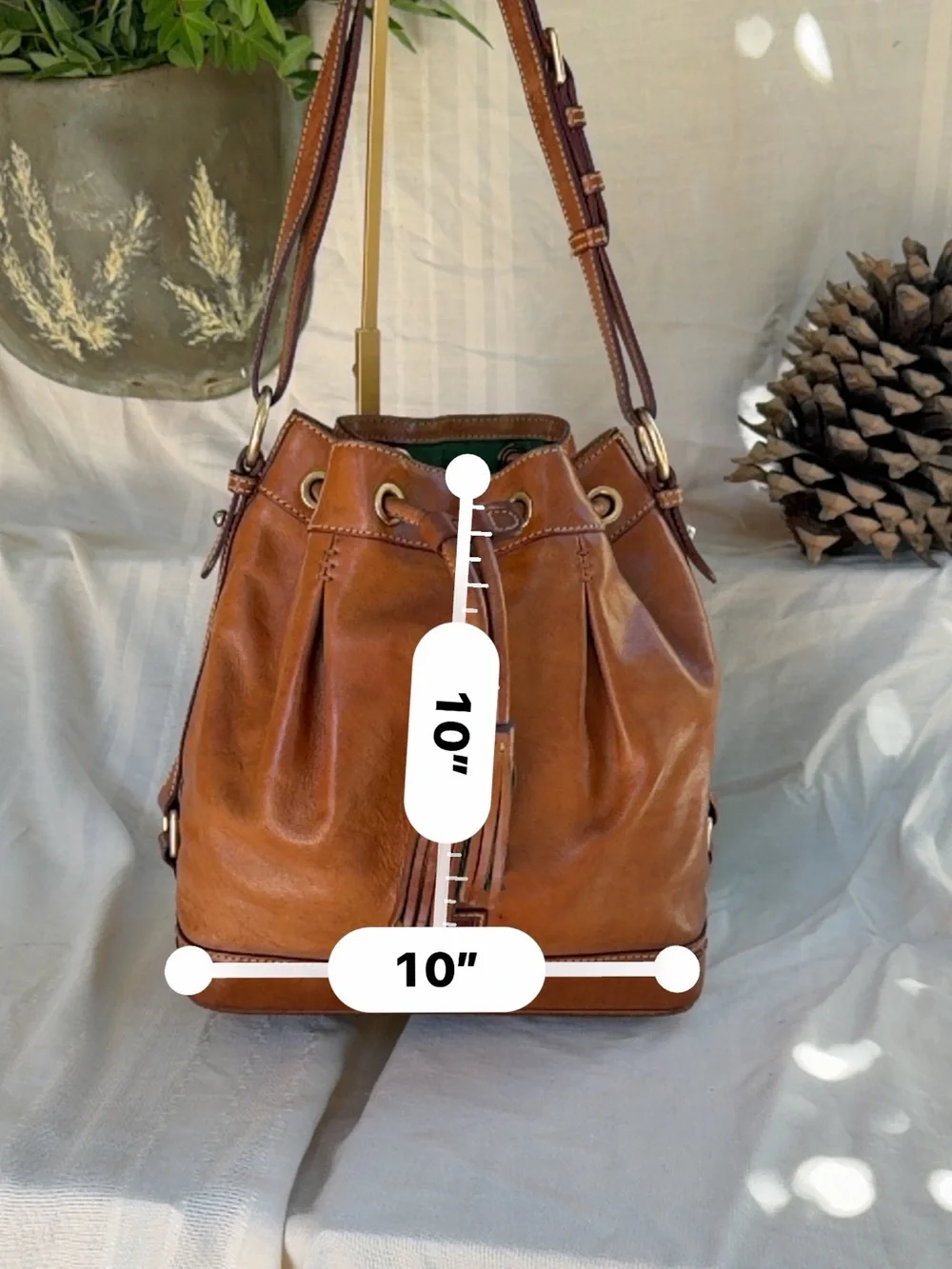 Dooney & Bourke Brown Leather Drawstring Bucket Shoulder Bag